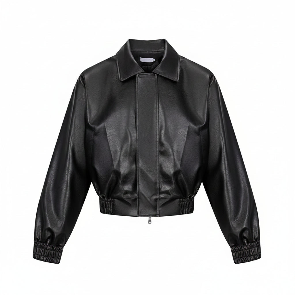 Men's Faux Leather Balloon Sleeve Bomber Jacket