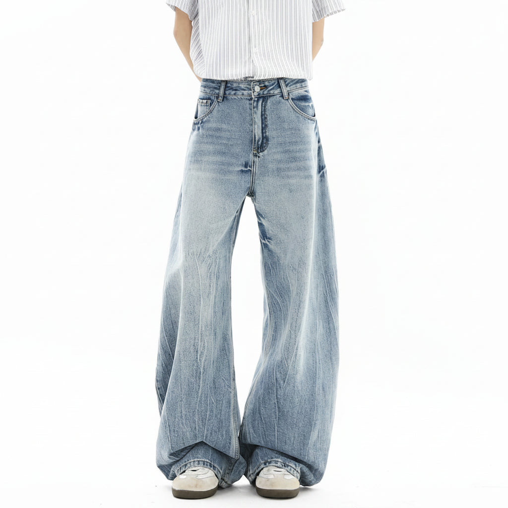 Men's Washed Baggy Wide Leg Jeans - Light Blue