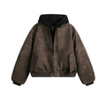 Men's Vintage Distressed Faux Leather Hooded Bomber Jacket