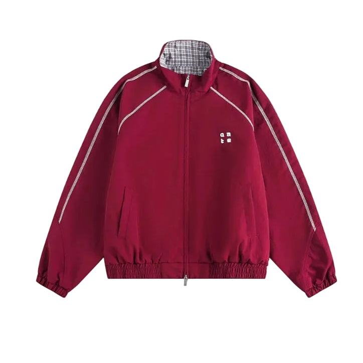 Men's Retro Track Jacket with Plaid Collar