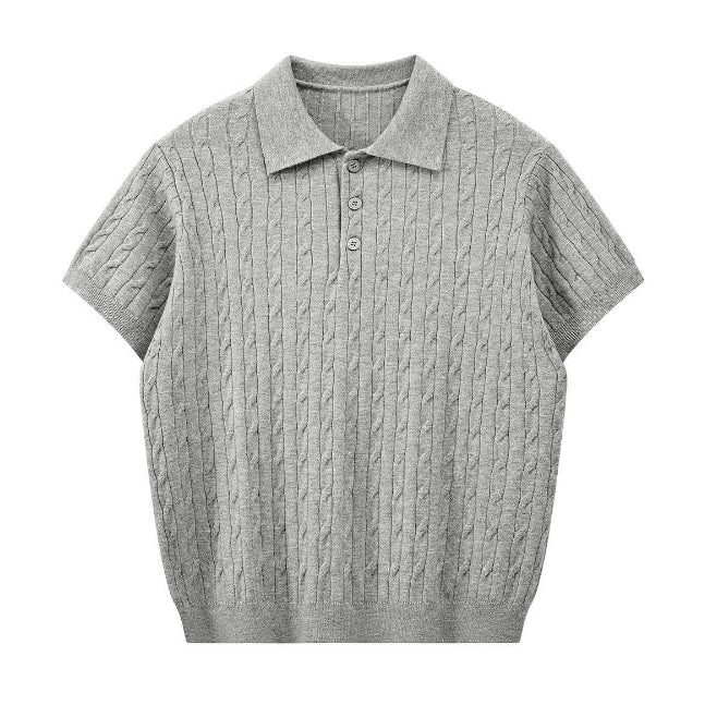 Men's Cable Knit Short Sleeve Polo Shirt - Neutral Tones