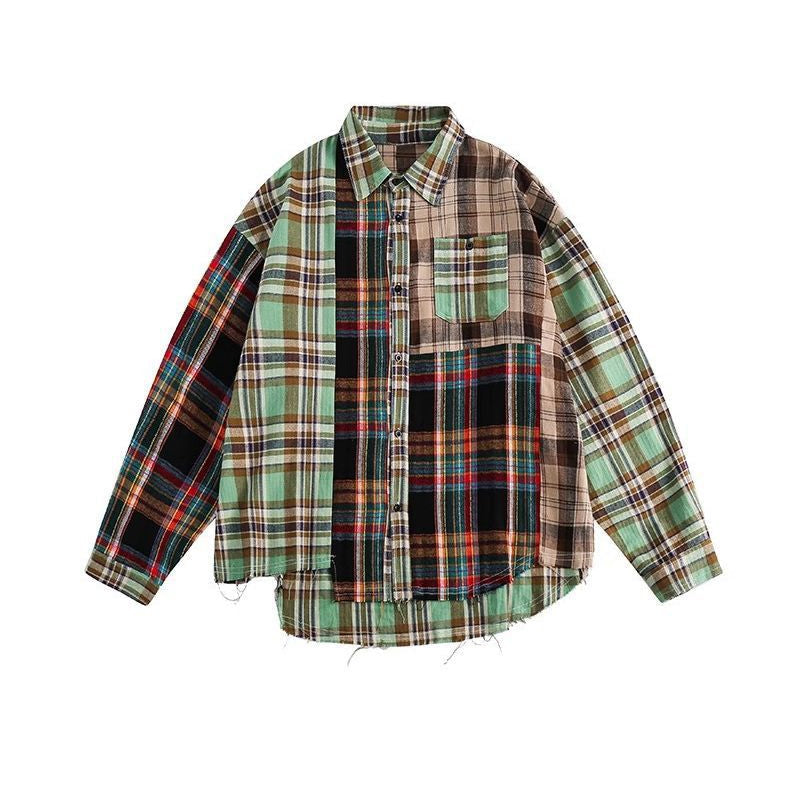 Men's Patchwork Plaid Flannel Overshirt