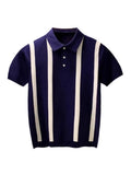 Men's Striped Knit Polo Shirt - Navy & Cream