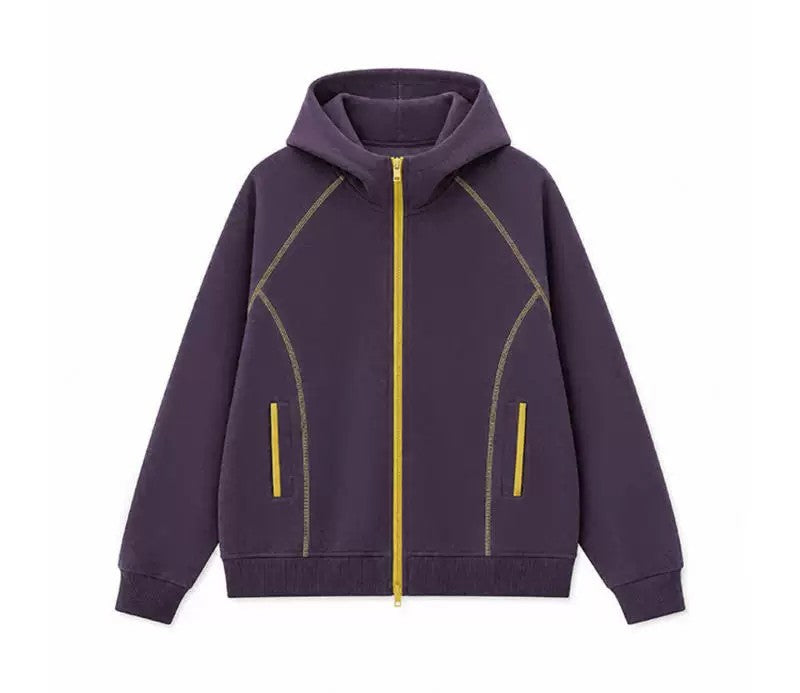 Men's Contrast Stitch Zip-Up Hoodie Jacket