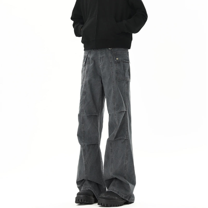 Men's Washed Cargo Flare Pants - Grey