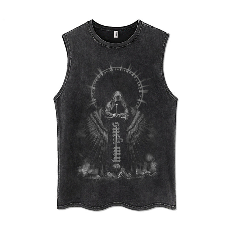 Men's Acid Wash Gothic Graphic Tank Top