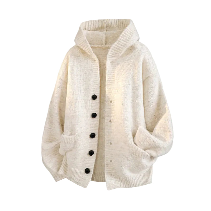 Men's Oversized Hooded Knit Cardigan - Cream & Olive