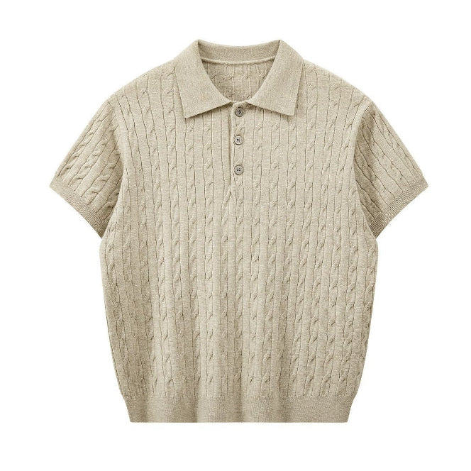 Men's Cable Knit Short Sleeve Polo Shirt - Neutral Tones