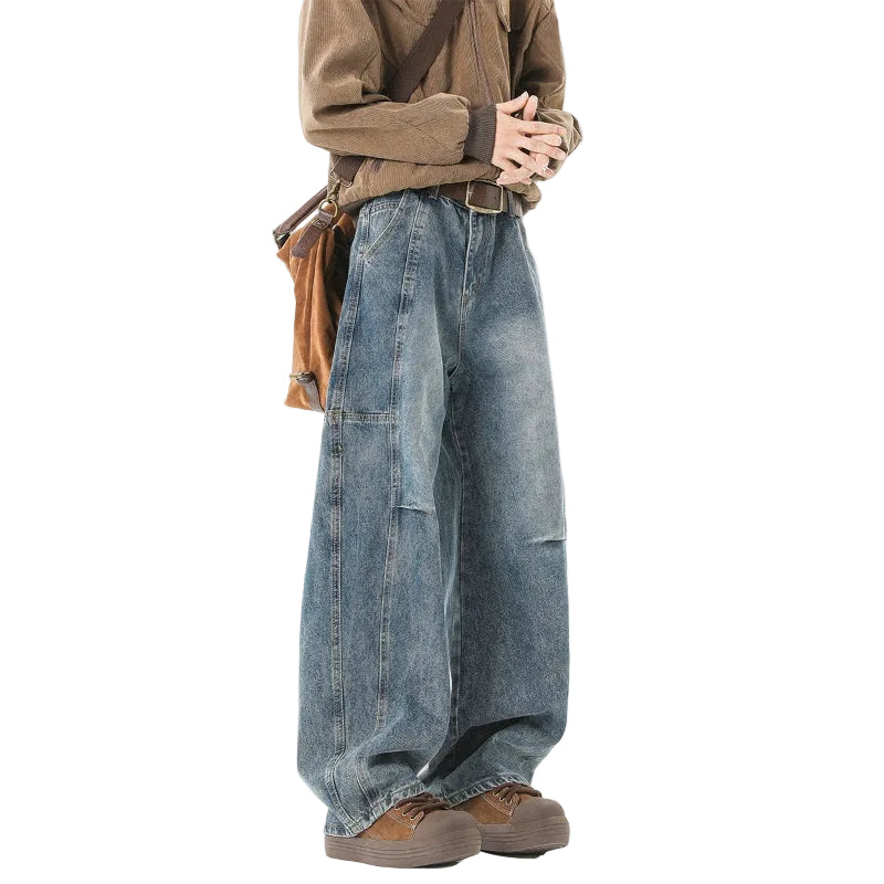 Men's Vintage Washed Baggy Cargo Jeans