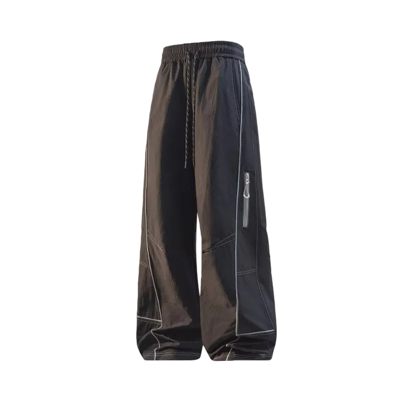 Men's Baggy Nylon Track Pants with Reflective Piping