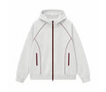 Men's Contrast Stitch Zip-Up Hoodie Jacket - White / Pink