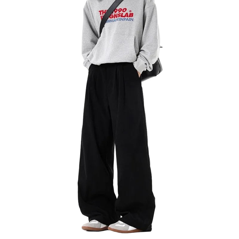Men's Double Pleated Wide Leg Dress Trousers - Black
