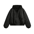 Men's Faux Leather Hooded Bomber Jacket - Black