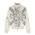 Men's Union Jack Leopard Print Zip-Up Track Jacket - Cream