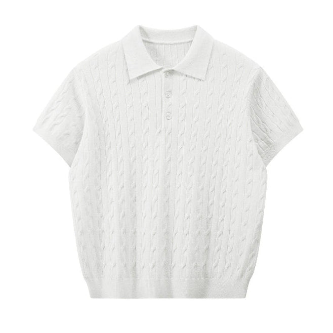 Men's Cable Knit Short Sleeve Polo Shirt - Neutral Tones