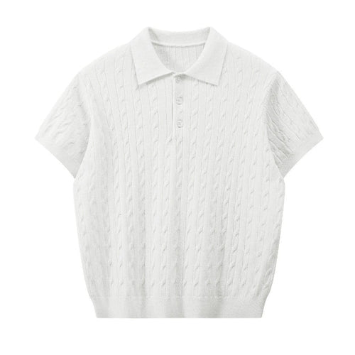 Men's Cable Knit Short Sleeve Polo Shirt - Neutral Tones