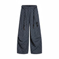 Men's Pleated Wide Leg Linen Trousers with Rope Belt - Navy Grid