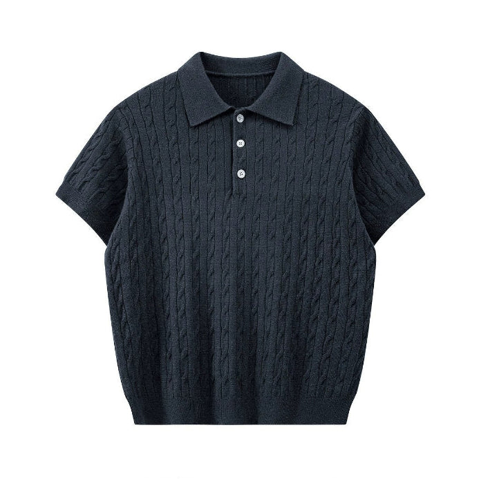 Men's Cable Knit Short Sleeve Polo Shirt