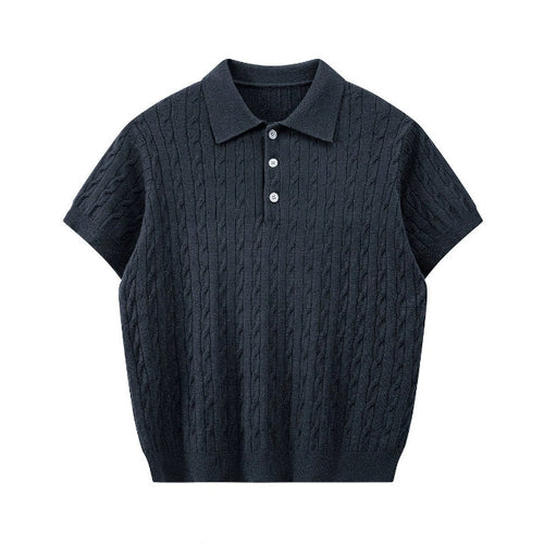 Men's Cable Knit Short Sleeve Polo Shirt