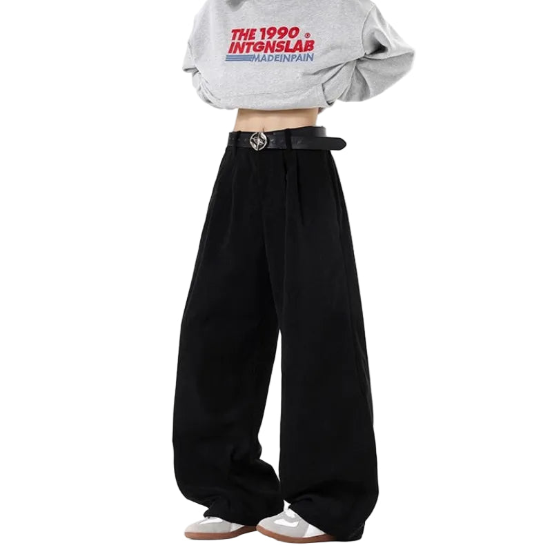 Men's Double Pleated Wide Leg Dress Trousers - Black