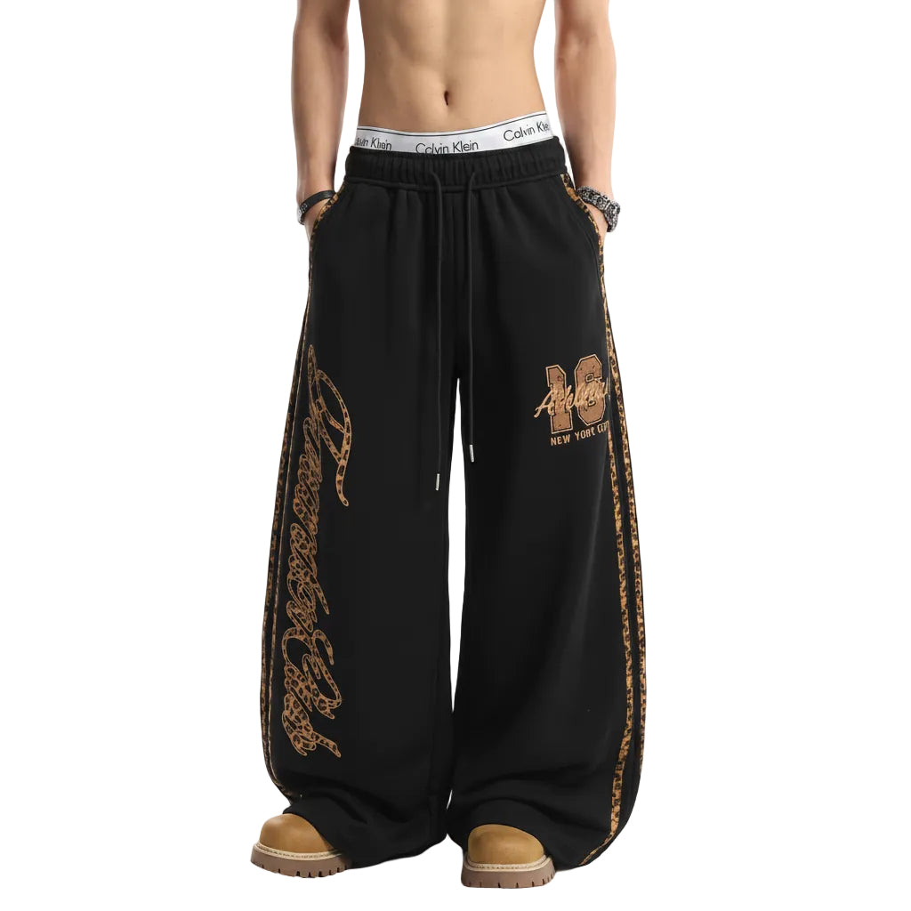 Men's Leopard Panel Baggy Track Pants