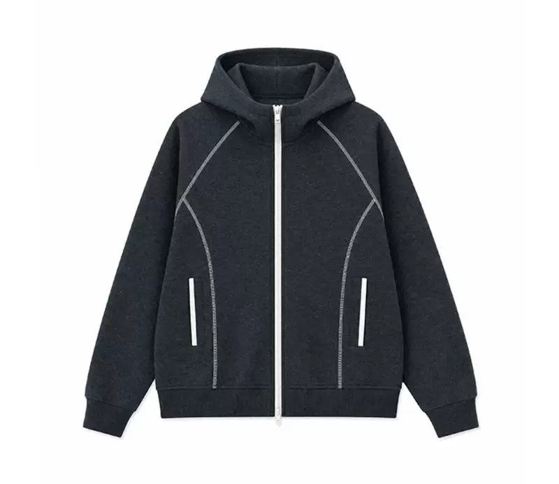 Men's Contrast Stitch Zip-Up Hoodie Jacket