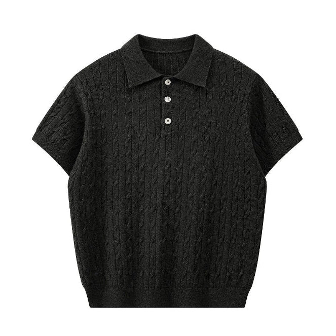 Men's Cable Knit Short Sleeve Polo Shirt