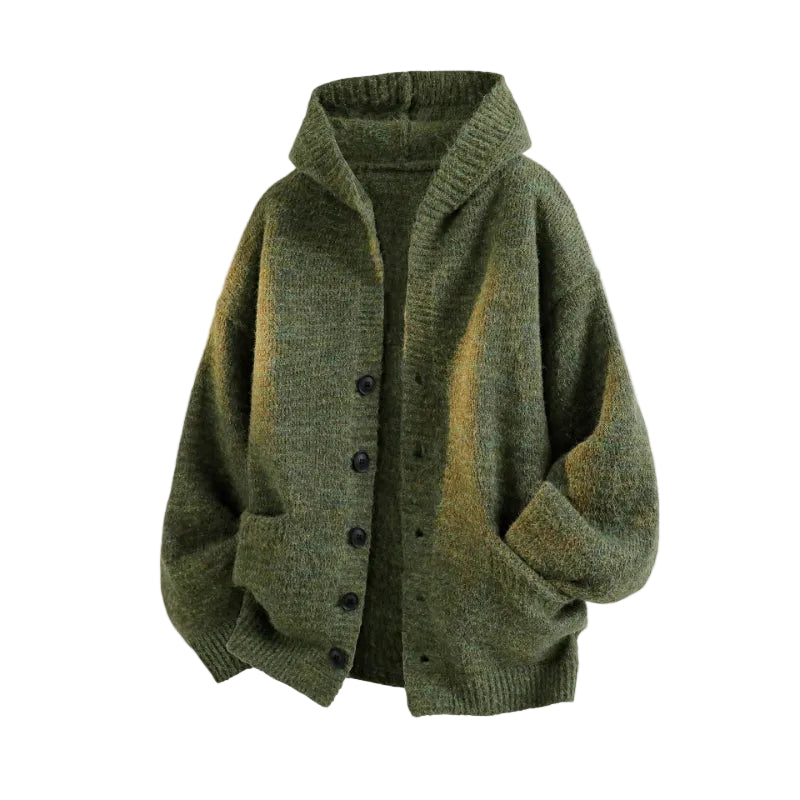 Men's Oversized Hooded Knit Cardigan - Cream & Olive