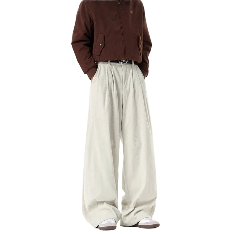 Men's Double Pleated Wide Leg Dress Trousers - Cream