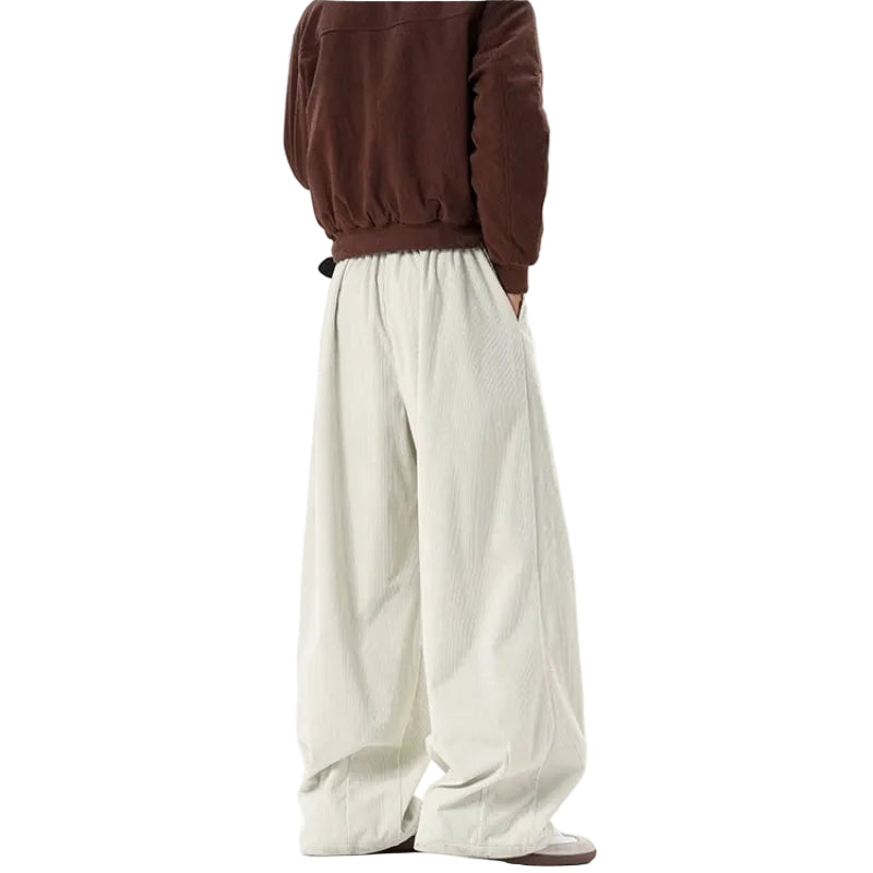 Men's Double Pleated Wide Leg Dress Trousers - Cream