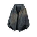 Men's Oversized Textured Zip-Up Hooded Jacket - Olive