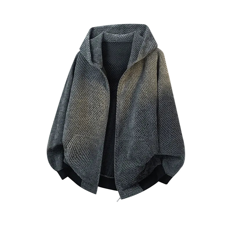 Men's Oversized Textured Zip-Up Hooded Jacket - Olive