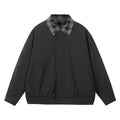 Men's Plaid Collar Zip-Up Harrington Jacket - Black