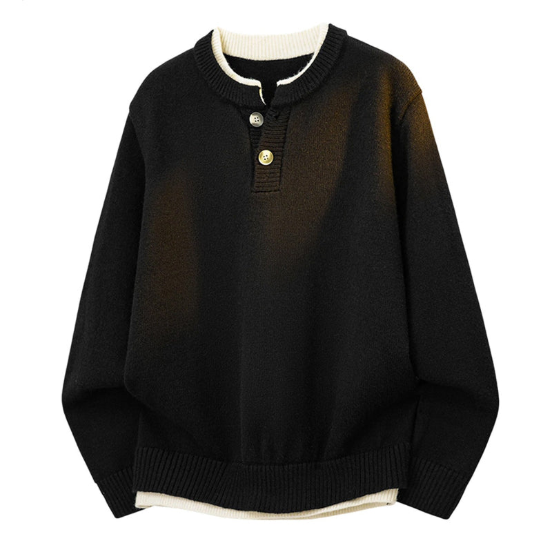 Men's Oversized Henley Knit Sweater