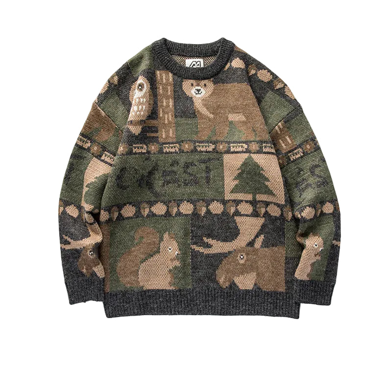 Men's Forest Animal Jacquard Knit Sweater