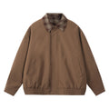 Men's Plaid Collar Zip-Up Harrington Jacket - Brown